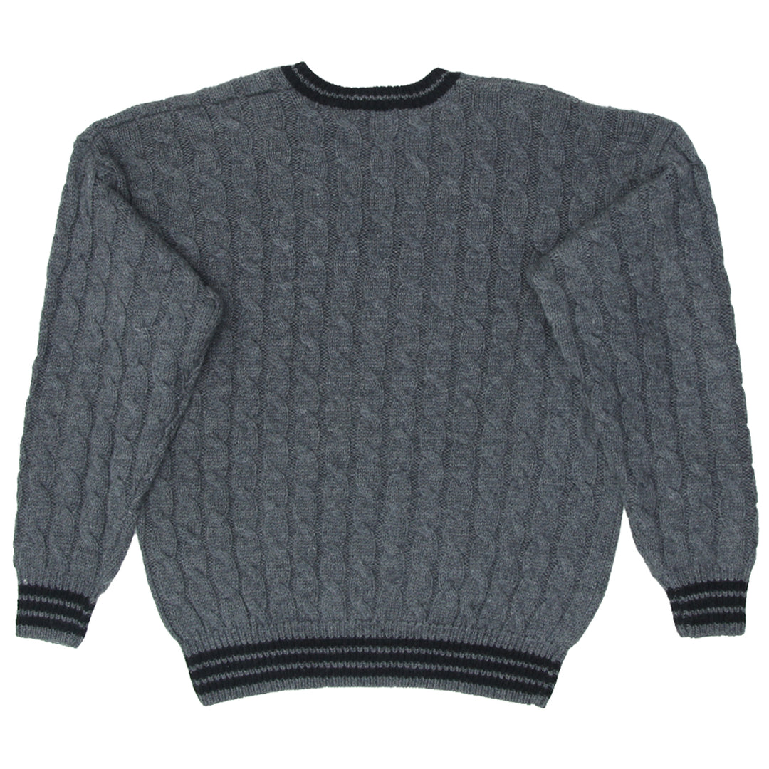 Vintage GAP Gray Cable Knit Wool Sweater V-Neck 90's Size Large - Fashion Rerun Vintage Migration_Sweaters