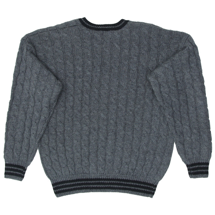 Vintage GAP Gray Cable Knit Wool Sweater V-Neck 90's Size Large - Fashion Rerun Vintage Migration_Sweaters