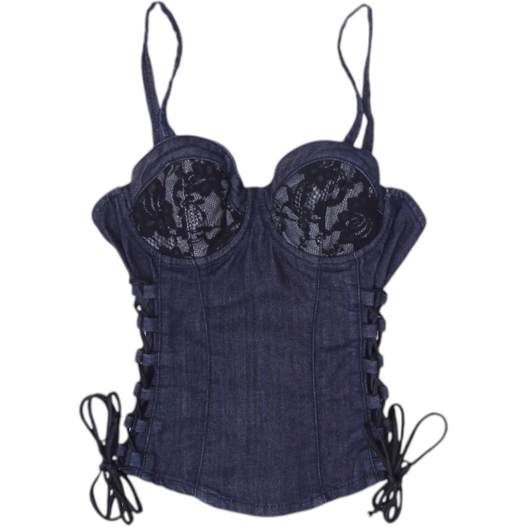Y2K Ladies Guess Jeans Lace Corset Denim Top Size S | Migration_Y2K Tops | Fashion Rerun