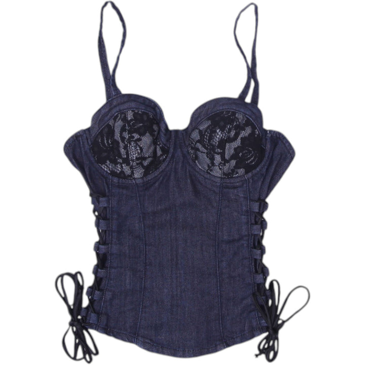 Y2K Ladies Guess Jeans Lace Corset Denim Top Size S | Migration_Y2K Tops | Fashion Rerun