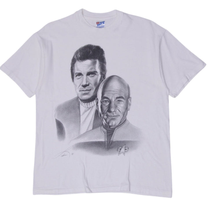 Vintage 90s Star Trek The Next Generation Picard & Riker Graphic T-Shirt USA L | Migration_T-Shirts | Fashion Rerun