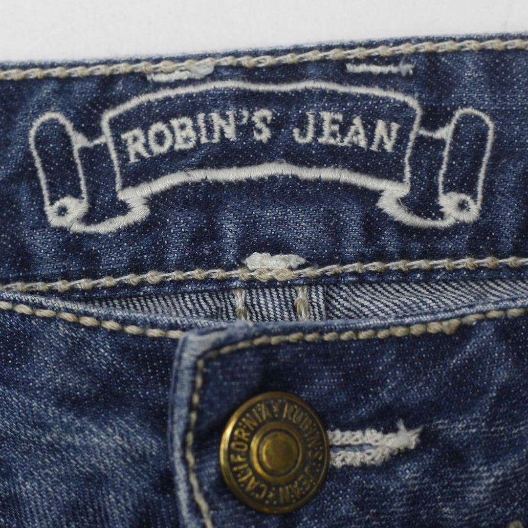 Y2K Mens Robins Jeans Blue Straight Fit Denim Embroidered Wings Size 36