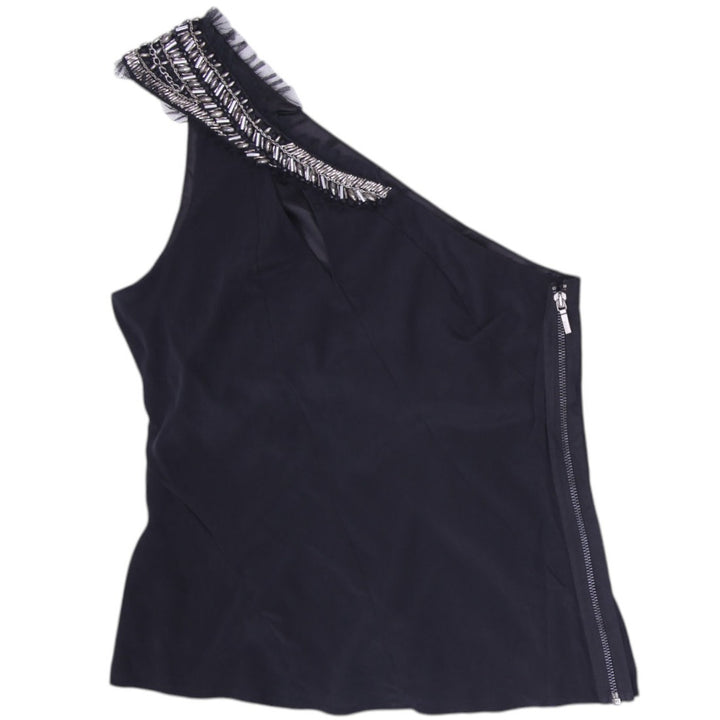 Y2K Ladies Bebe One Shoulder Silk Blend Beaded Top Black Size S