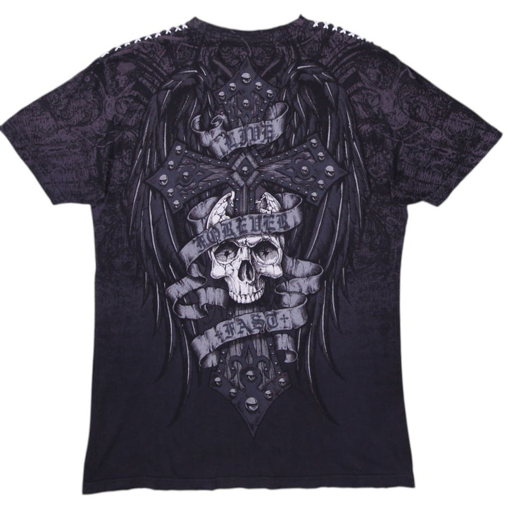 Y2K Men’s Affliction Skull Graphic Embroidered T-Shirt Size XL | Migration_T-Shirts SW COLLECTION - Side View | Fashion Rerun
