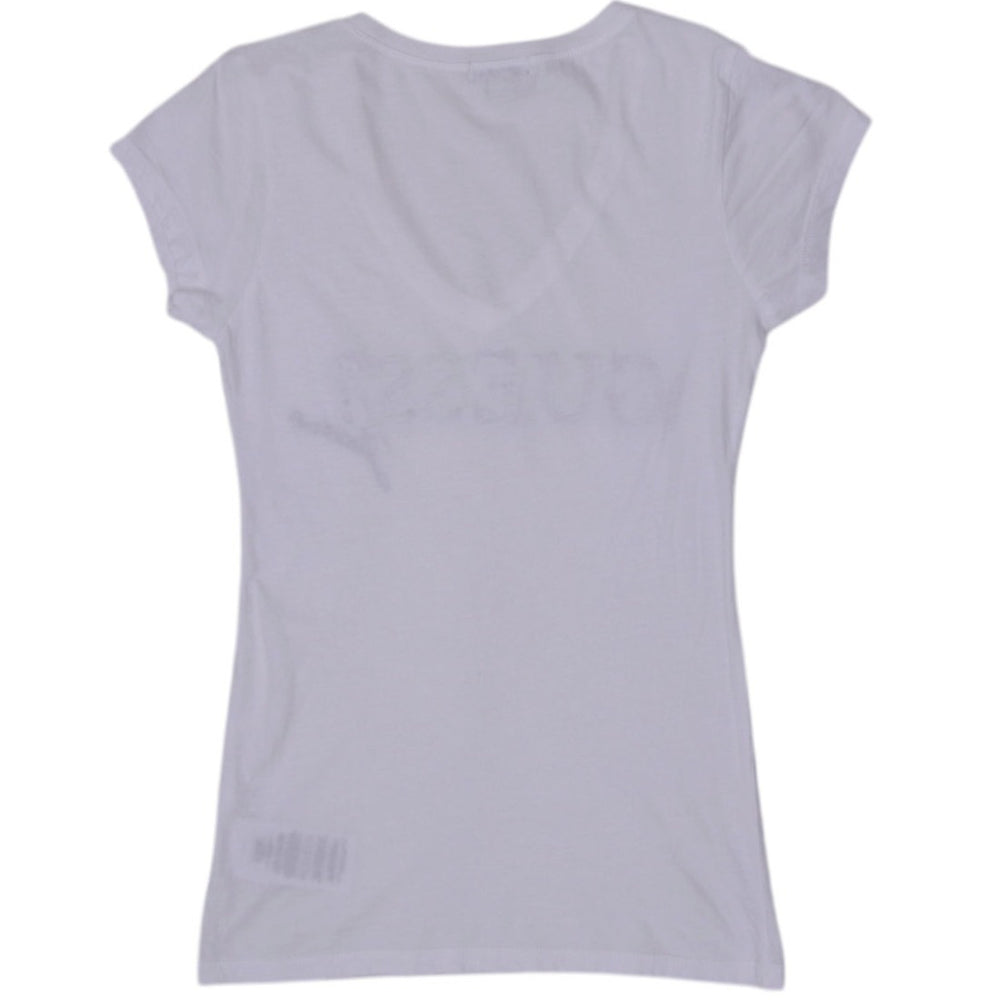 Y2K Ladies Guess Logo Graphic Short Sleeve White T-Shirt Size S | Migration_Y2K Tops - Side View | Fashion Rerun