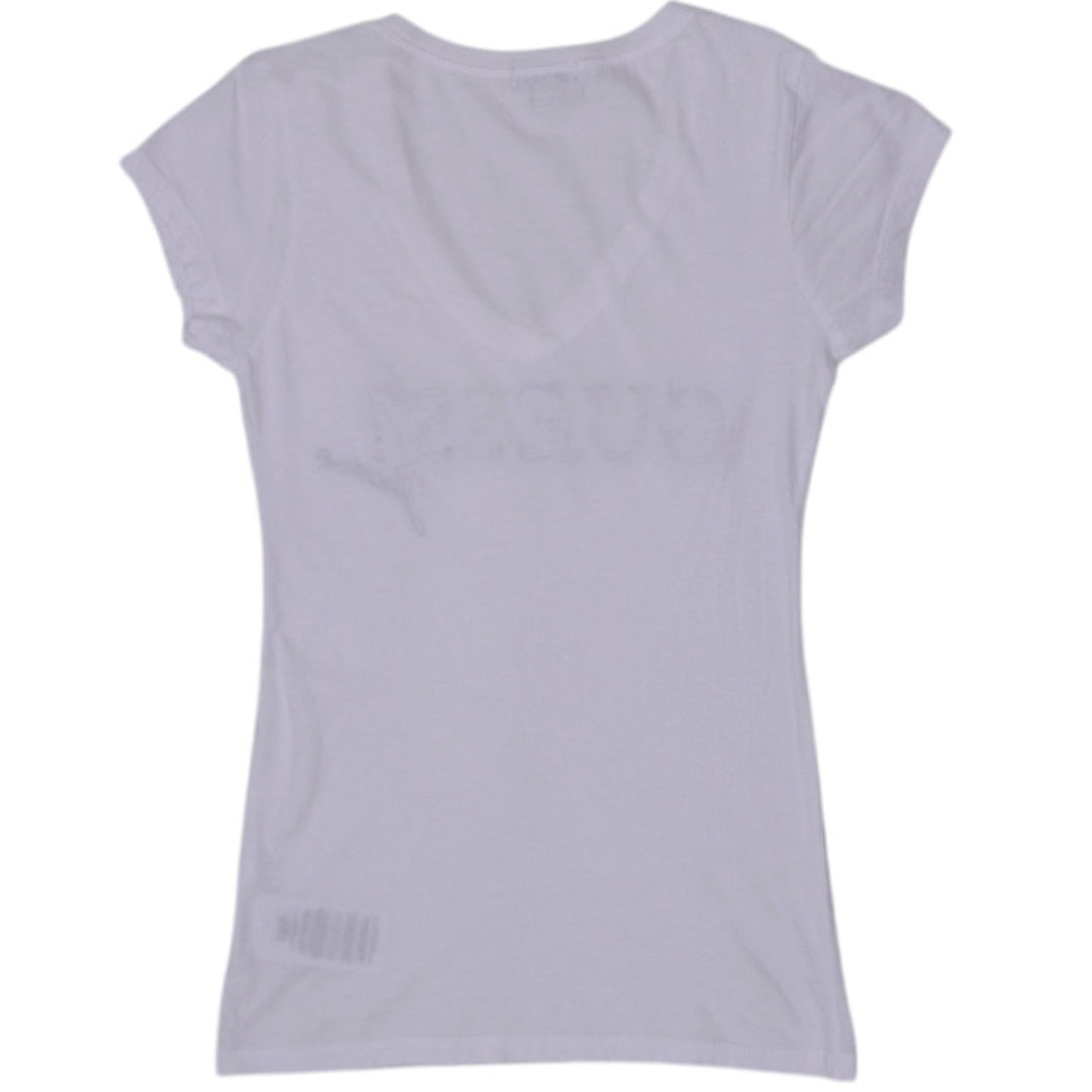 Y2K Ladies Guess Logo Graphic Short Sleeve White T-Shirt Size S | Migration_Y2K Tops - Side View | Fashion Rerun