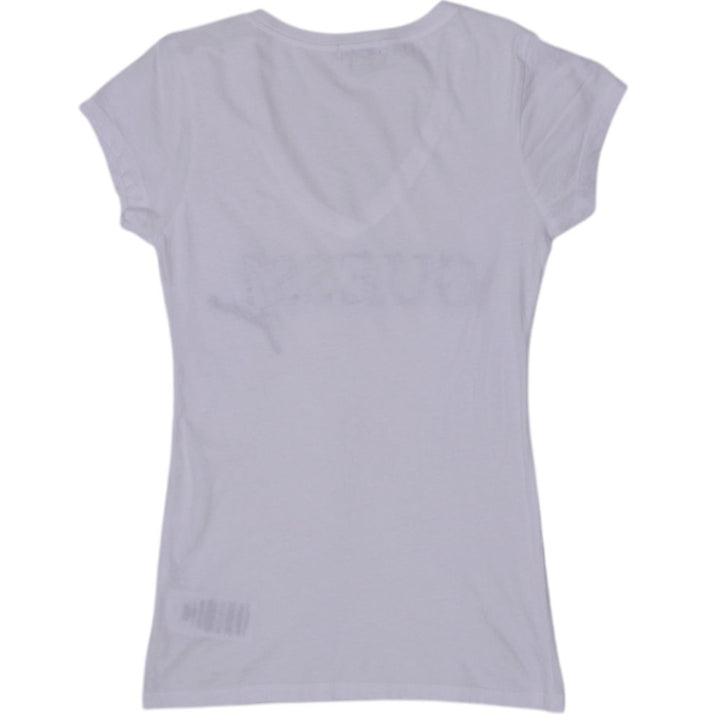 Y2K Ladies Guess Logo Graphic Short Sleeve White T-Shirt Size S | Migration_Y2K Tops - Side View | Fashion Rerun