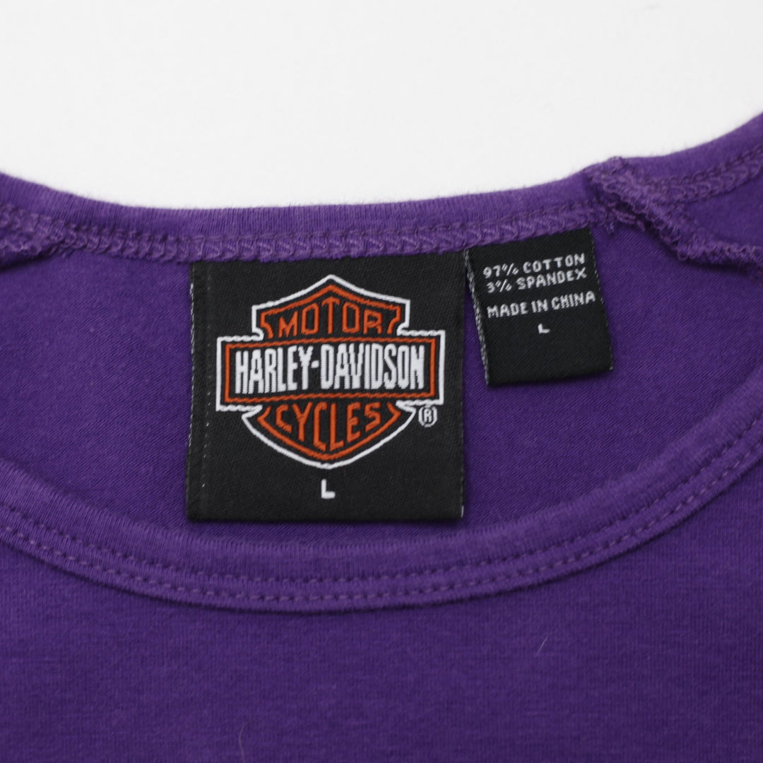 Ladies Harley Davidson Purple Fairy Graphic Baby Tee T-Shirt Size L