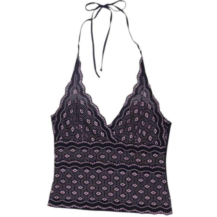 Y2K Ladies Papillon Blanc Black Lace Halter Top | Migration_Y2K Tops | Fashion Rerun