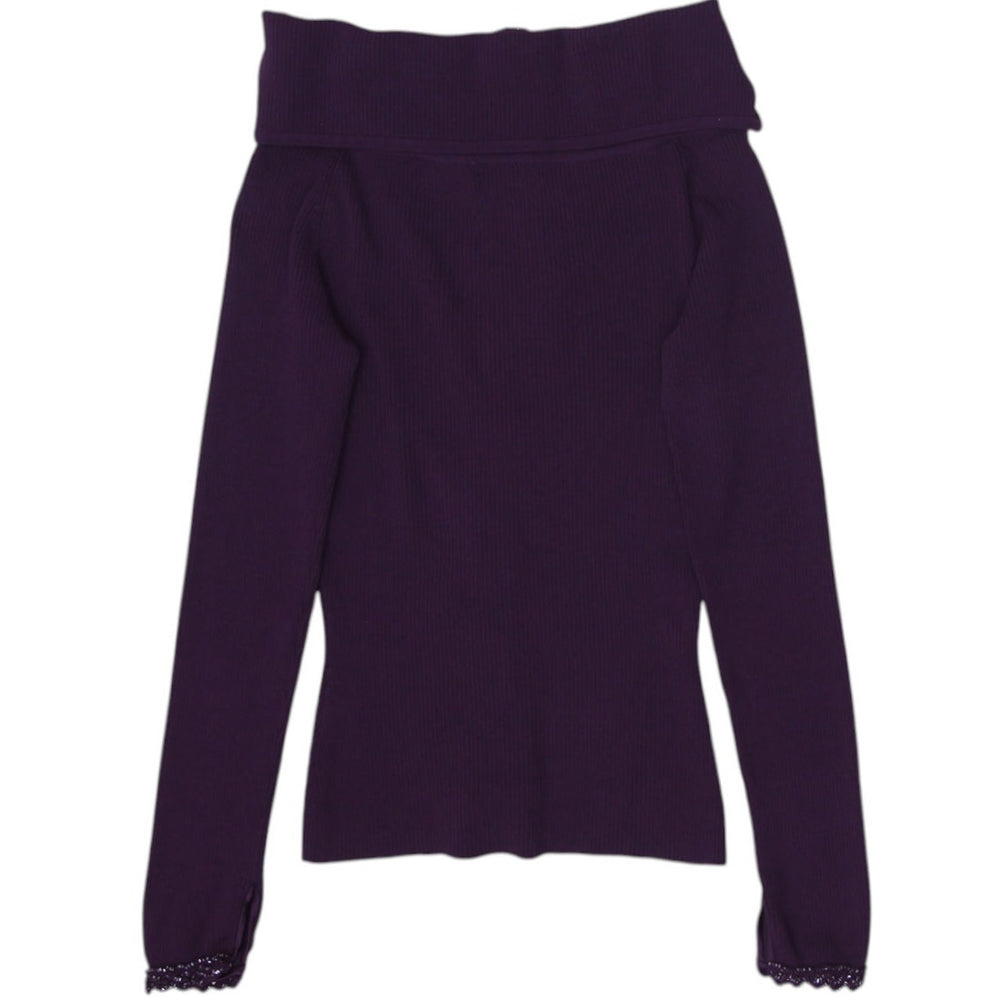 Y2K Ladies Purple Beaded Off Shoulder Knit Top Size M | Migration_Jackets - Side View | Fashion Rerun