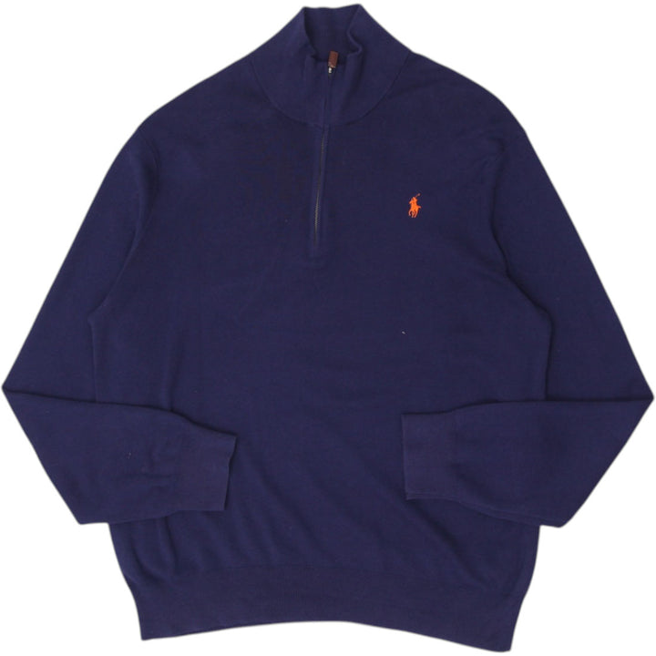 Mens Polo Ralph Lauren Quarter Zip Navy Mock Neck Pima Cotton Sweater Size XL