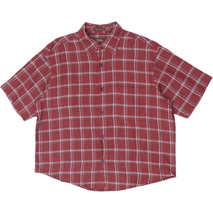 Mens Tasso Elba 100% Linen Short Sleeve Button Up Plaid Shirt Size M