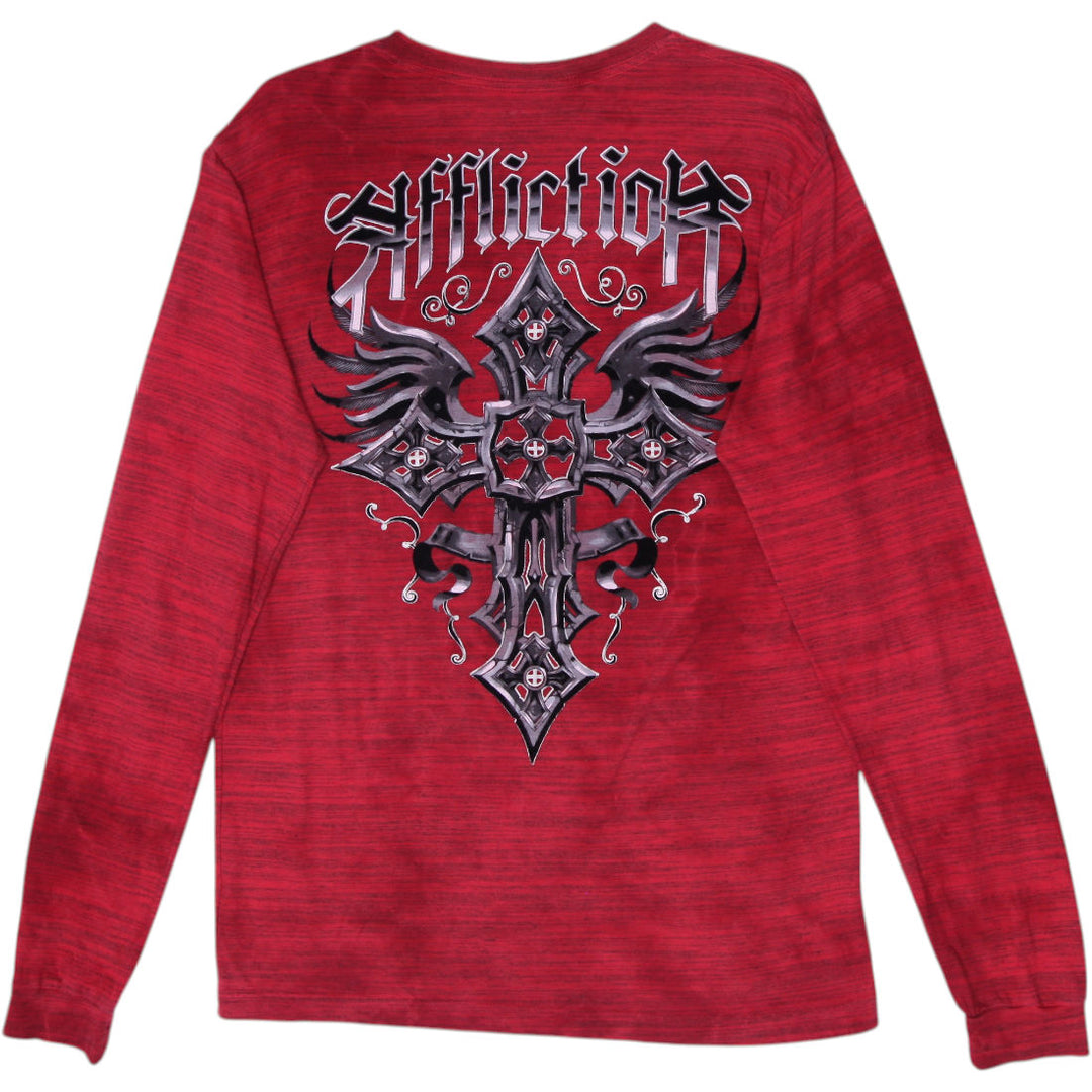 Y2K Mens Affliction Gothic Cross Long Sleeve T-Shirt Size L
