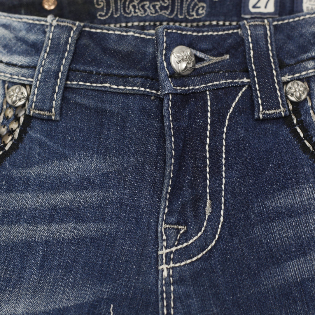 Y2K Ladies Miss Me Boot Mid Rise Studded Pocket Denim Jeans Size 27