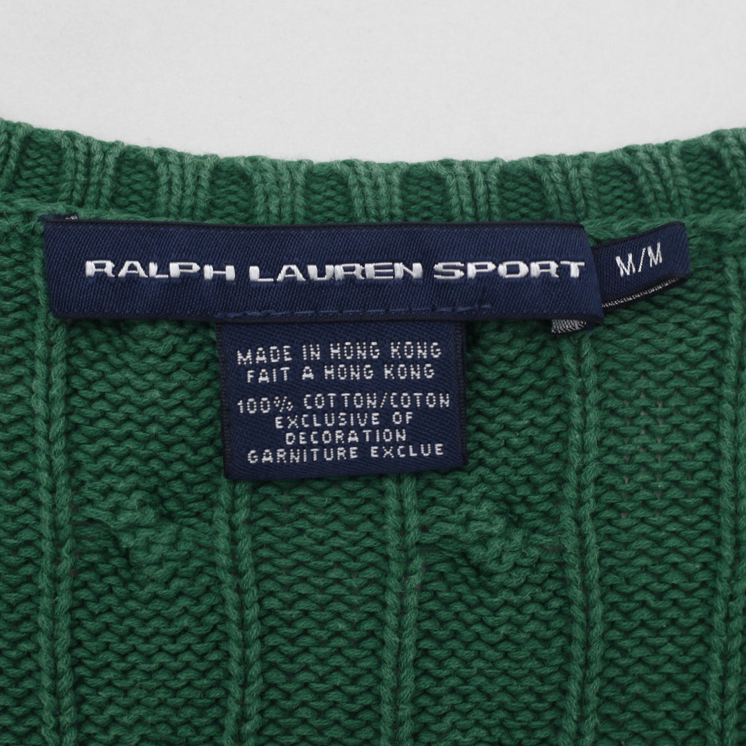 Vintage Ladies Ralph Lauren Sports Green Knit V-Neck Cable Knit Sweater M | Migration_Jumper & Knitwear RL Co | Fashion Rerun