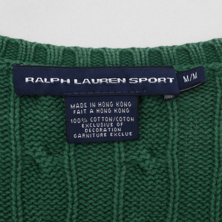 Vintage Ladies Ralph Lauren Sports Green Knit V-Neck Cable Knit Sweater M | Migration_Jumper & Knitwear RL Co | Fashion Rerun