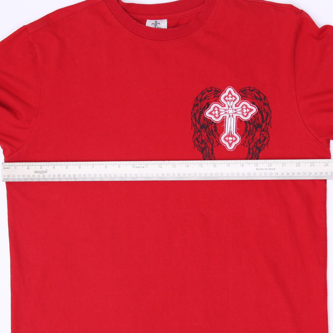 Mens Raw Blue Gothic Cross Wings Graphic T Shirt Size 2X