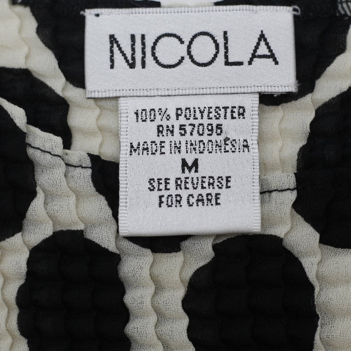 Y2K Ladies Nicola Black & White Oval Geometric Stretch Bubble Popcorn Tank Top M