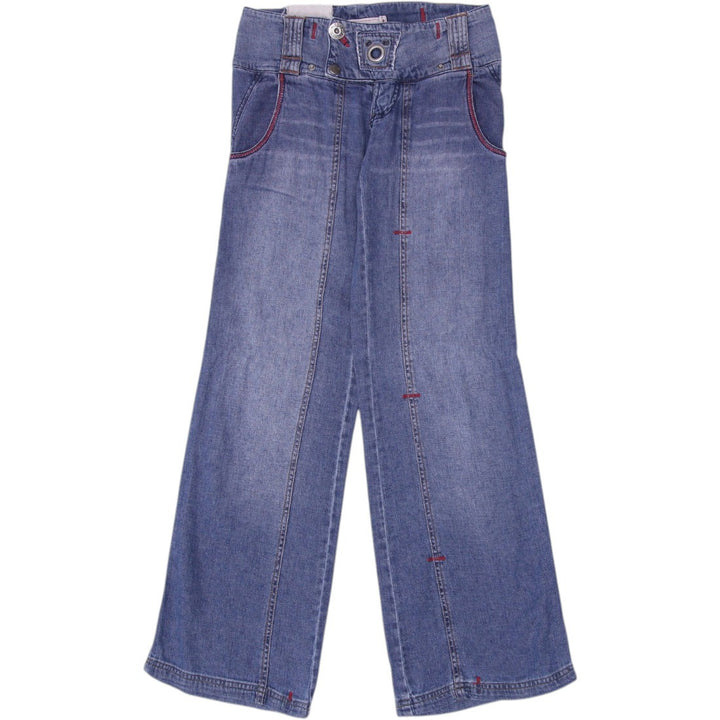 Y2K Ladies Wide Leg Blue Jeans Denim Contrast Stitching Size 38