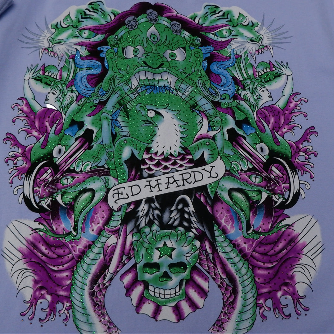 Y2K Mens Ed Hardy By Christian Audigier Beaded Polo T-Shirt