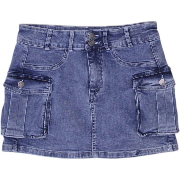 Y2K Ladies Eleven Denim Cargo Pockets Mini Skirt Size M