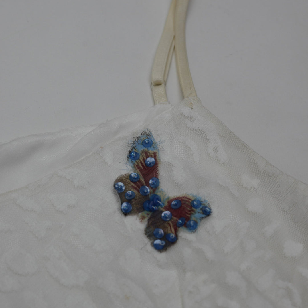 Y2K Ladies Poleneco Dress White Butterfly Floral Lace