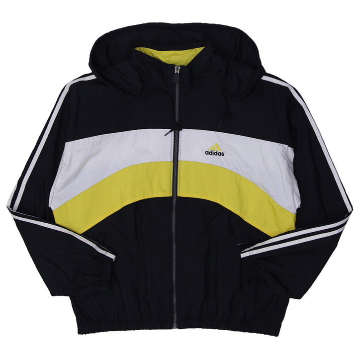 Vintage 90s Adidas Windbreaker Jacket Full Zip Striped Bumble Bee Yellow M