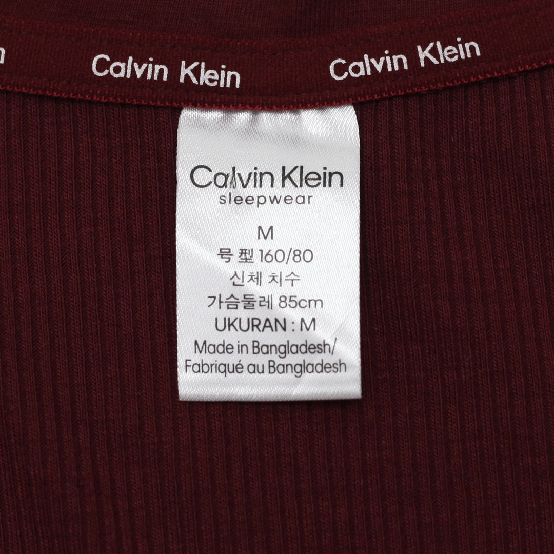 Ladies Calvin Klein Ribbed Henley Top Long Sleeve Sleepwear Embroidered Logo