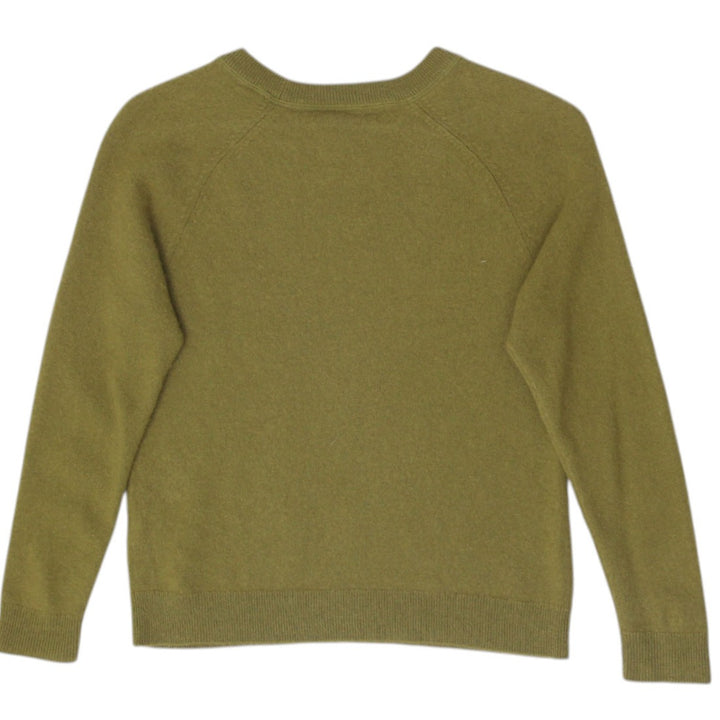 Ladies Garnet Hill 100% Cashmere Sweater Olive Green Raglan Crewneck Size M