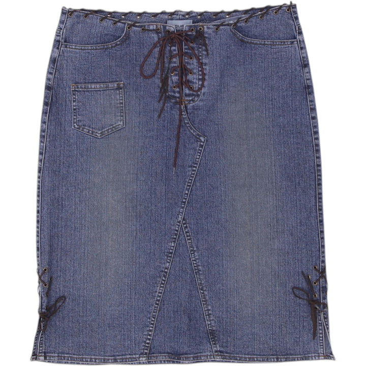 Y2K Ladies Denim Skirt Blue Lace-Up Midi Casual Size: 13/13