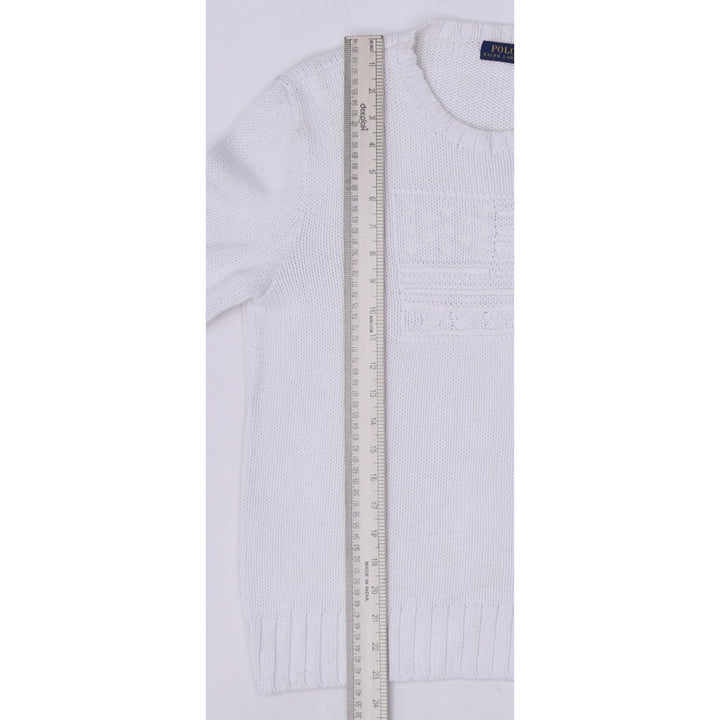 Vintage Ladies White Polo Ralph Lauren American Flag Embroidered Crewneck Sweate