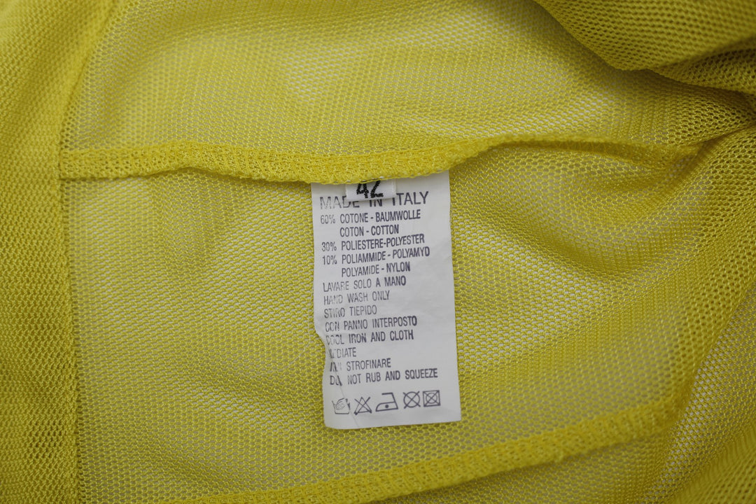 Y2K Ladies Vassalli Made in Italy Yellow Mesh Sheer Button Up Top Size 42