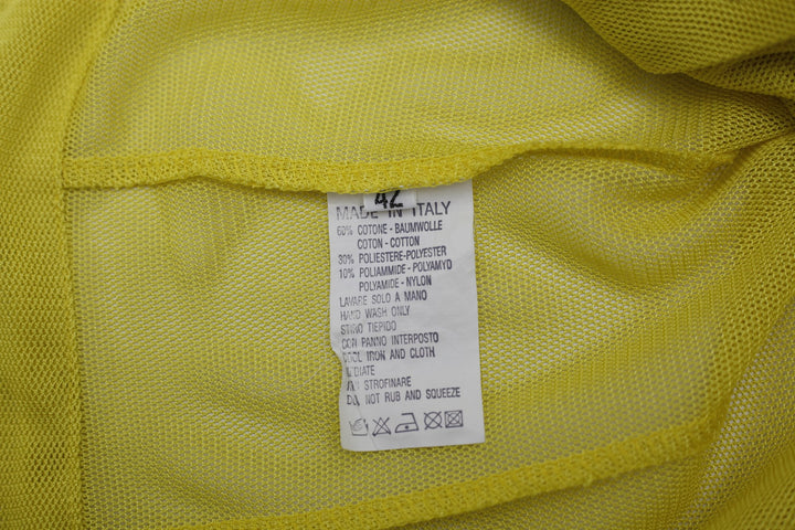 Y2K Ladies Vassalli Made in Italy Yellow Mesh Sheer Button Up Top Size 42