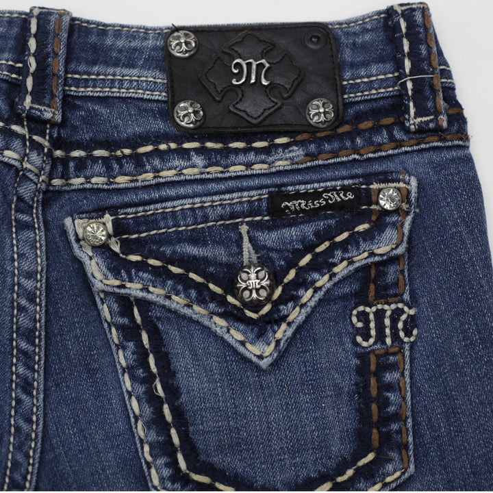 Y2K Ladies Miss Me Bootcut Jeans Blue Distressed Embellished Denim