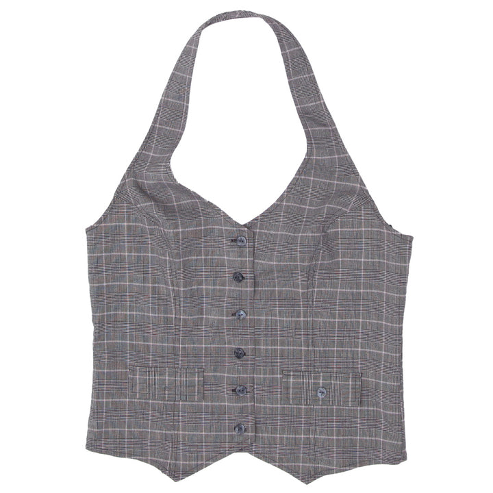 Y2K Halter Neck Plaid Vest Top - Fashion Rerun Vintage Migration_Tops