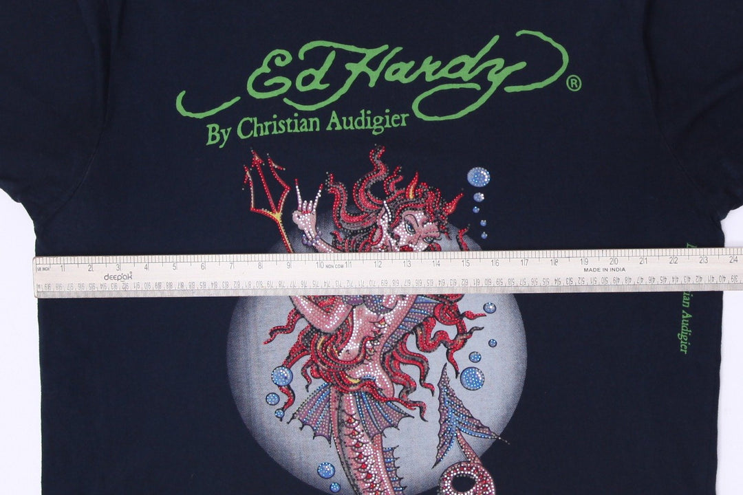 Y2K Mens Ed Hardy Mermaid Trident Rhinestone Archival Size XL