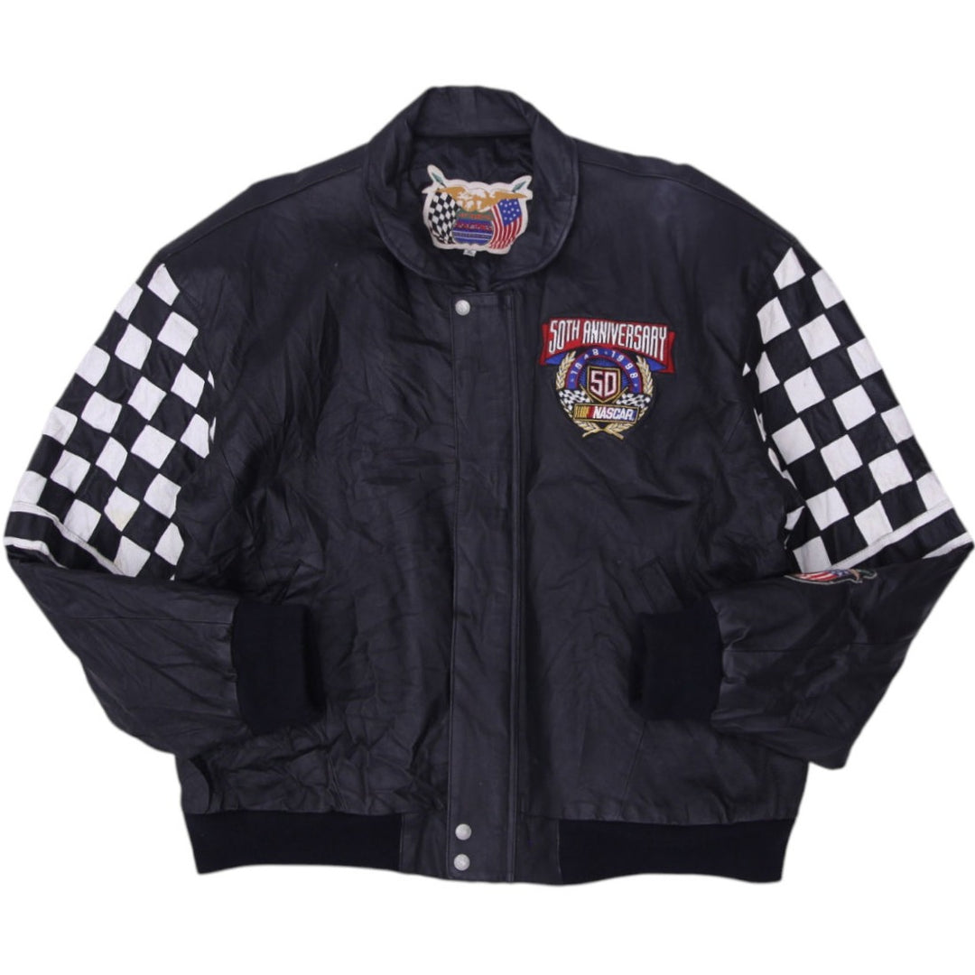Vintage Jeff Hamilton Racing Black Leather NASCAR 50th Anniversary Jacket XXL | Migration_Jackets | Fashion Rerun