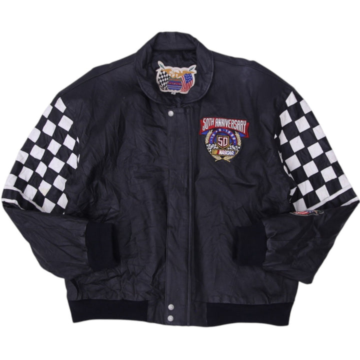 Vintage Jeff Hamilton Racing Black Leather NASCAR 50th Anniversary Jacket XXL | Migration_Jackets | Fashion Rerun