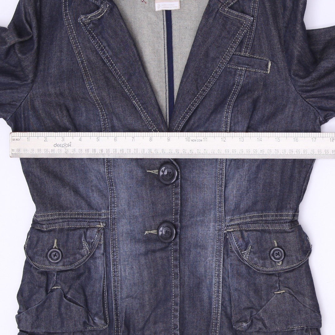 Y2K Ladies Point Zero Denim Button Front Tailored Fitted Jacket Size S