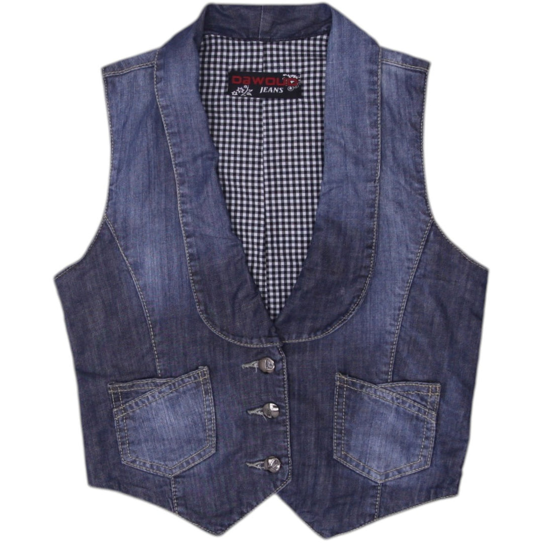 Y2K Ladies Blue Buttons Pocket Detail Denim Vest Size 38 | Migration_Y2K Tops | Fashion Rerun