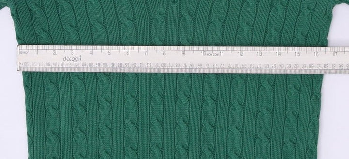 Vintage Ladies Ralph Lauren Sports Green Knit V-Neck Cable Knit Sweater M | Migration_Jumper & Knitwear RL Co | Fashion Rerun