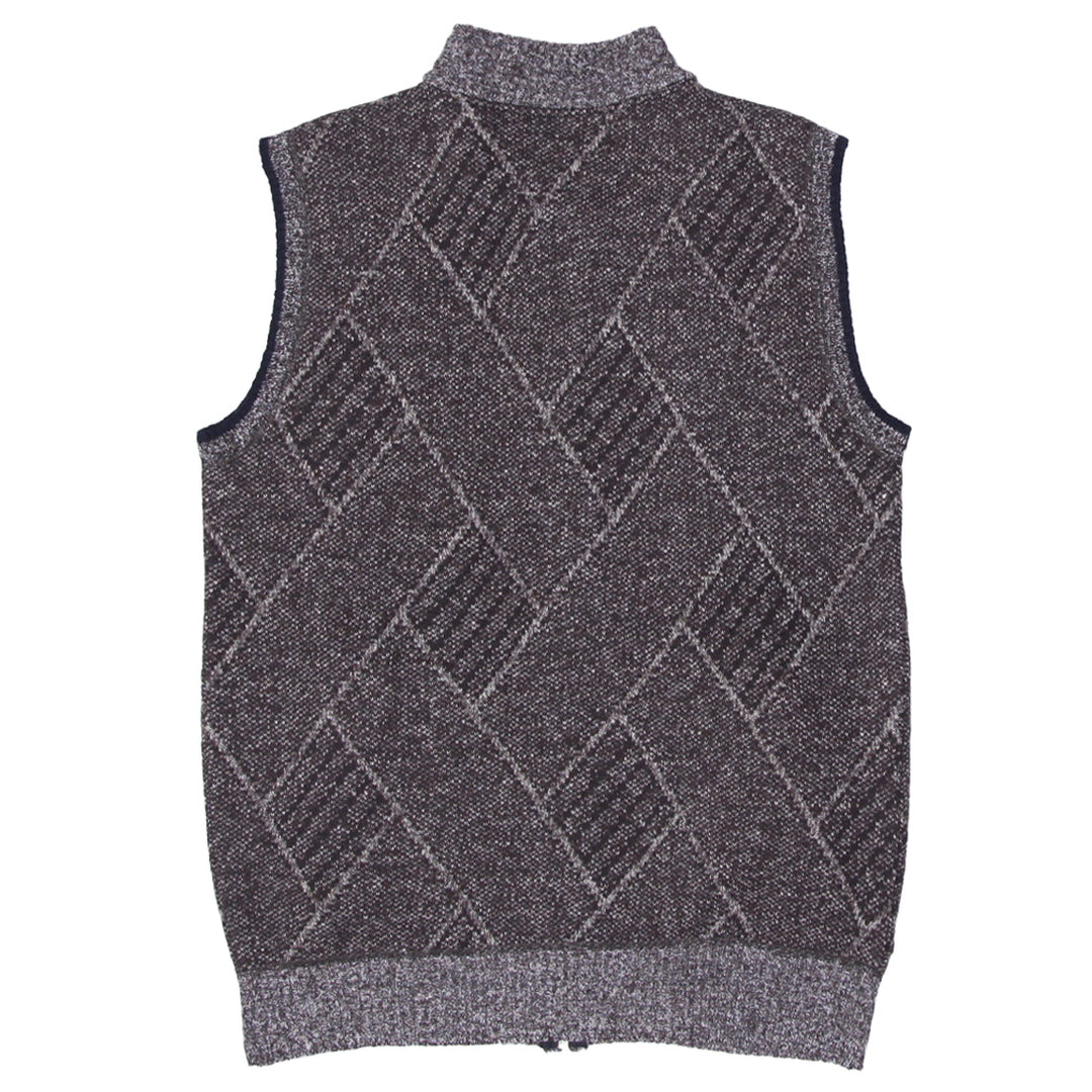 Mens Sweater Vest Zip Up Plaid Lining Knitted Cardigan