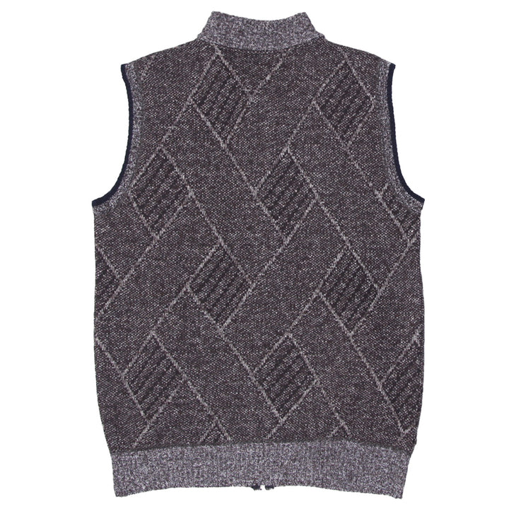Mens Sweater Vest Zip Up Plaid Lining Knitted Cardigan