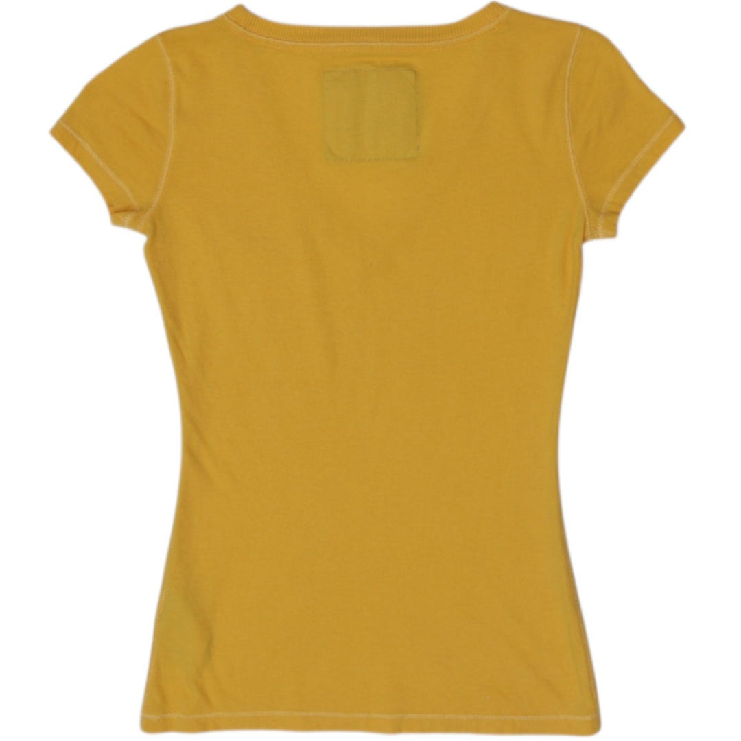 Y2K Ladies Abercrombie & Fitch T-Shirt Yellow V-Neck Pocket
