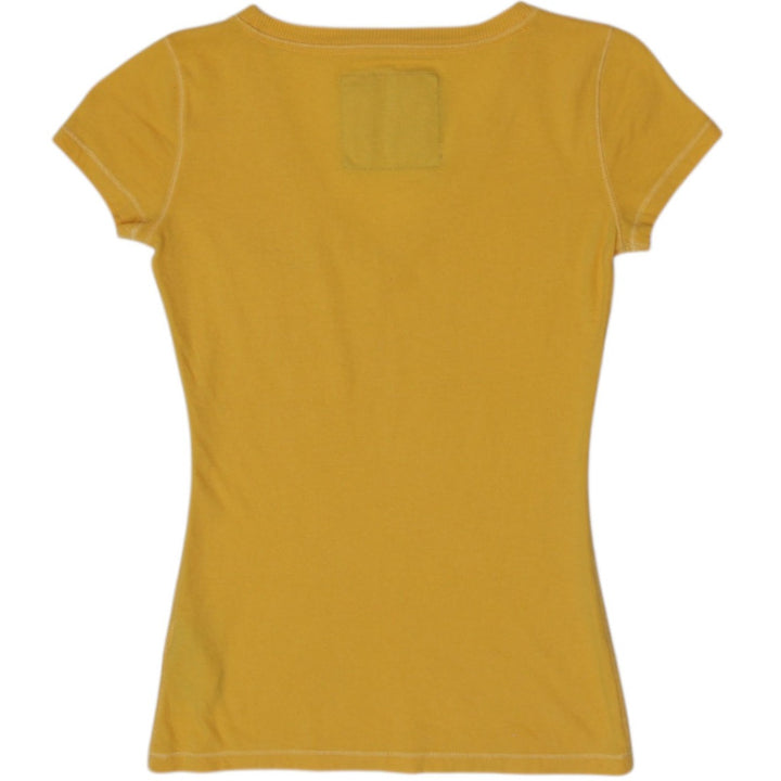 Y2K Ladies Abercrombie & Fitch T-Shirt Yellow V-Neck Pocket