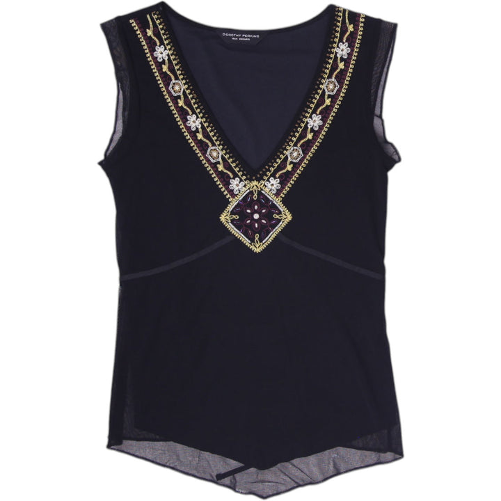 Y2K Ladies Dorothy Perkins Black Sheer Mesh Sleeveless Top  Size 10 UK 38 EU