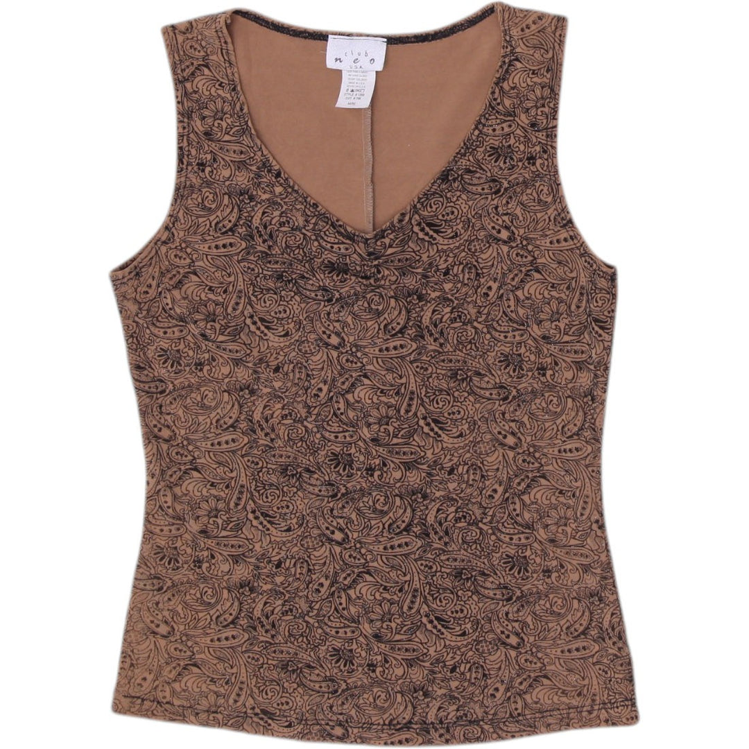 Y2K Ladies Club Neo Tank Top Brown Paisley Pattern Size M