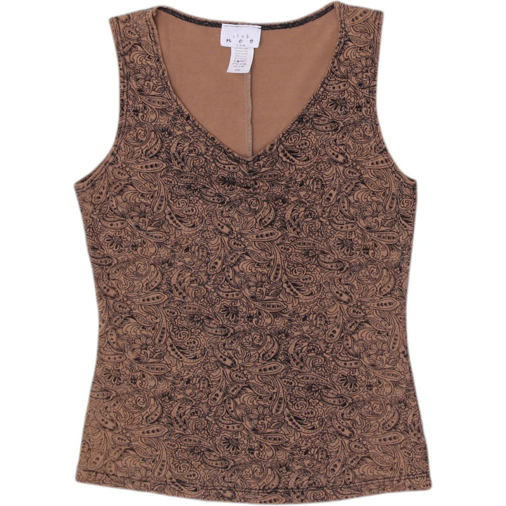 Y2K Ladies Club Neo Tank Top Brown Paisley Pattern Size M