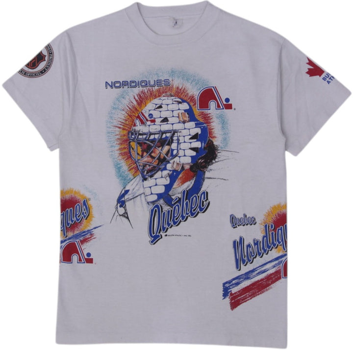Vintage Mens Quebec Nordiques T-Shirt White Graphic NHL Single Stitch | Migration_T-Shirts | Fashion Rerun