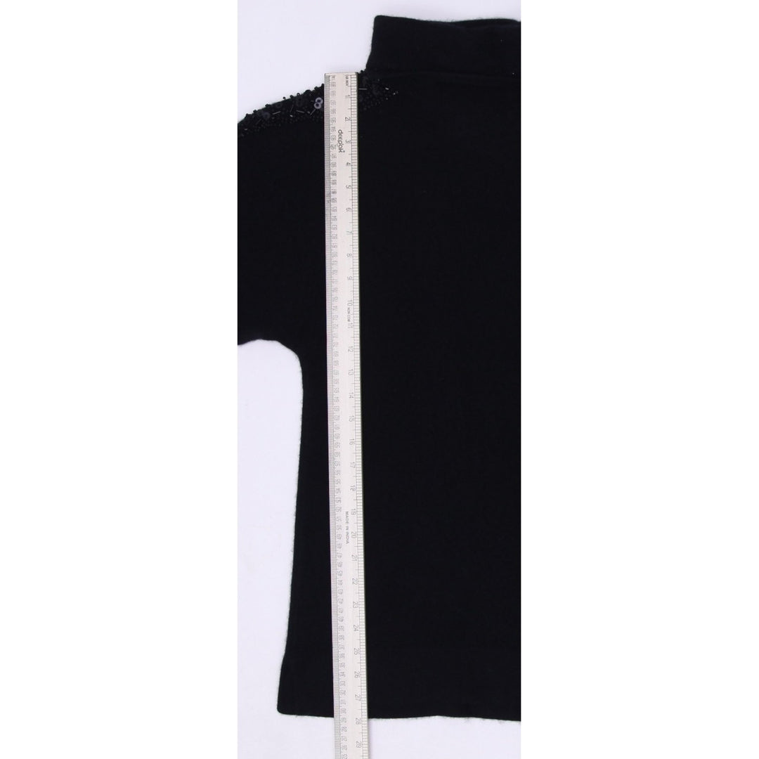 Ladies Lauren Hansen Sweater Black Beaded Sequin 100% Cashmere Turtle Neck